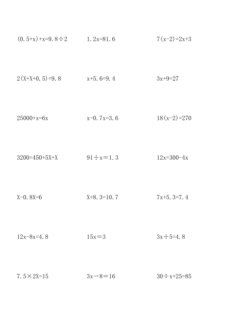 五年级解方程计算题200道_第1页