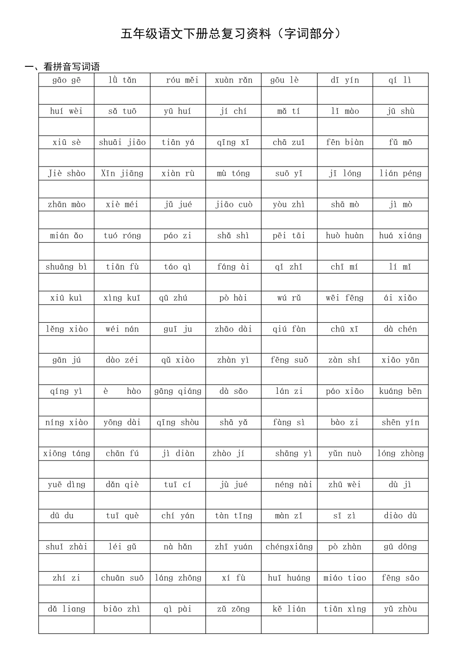 五年级语文下册总复习资料(字词部分)_第1页