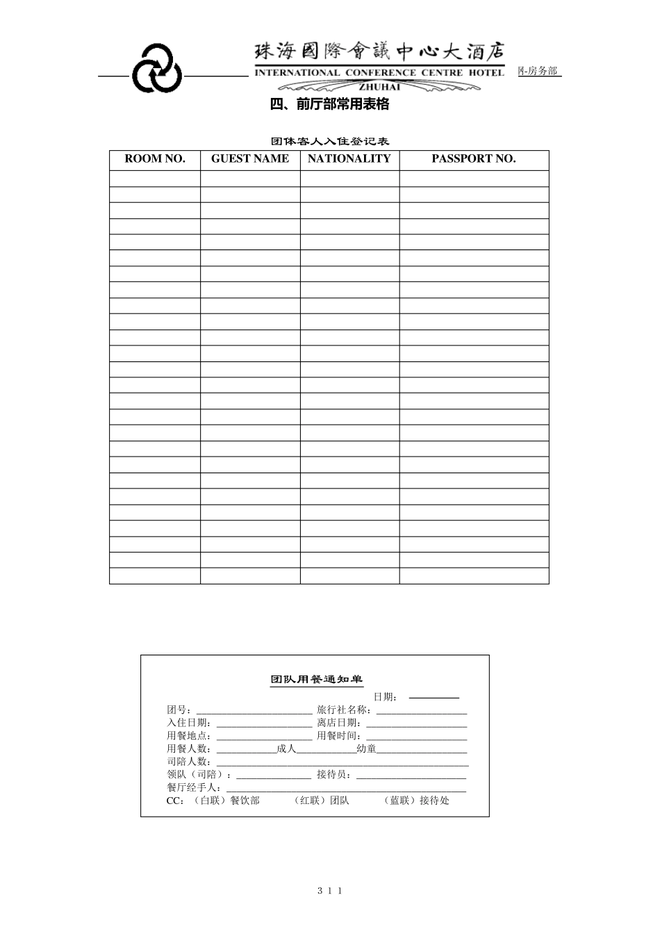 五星级酒店前厅管理常用表格_第1页