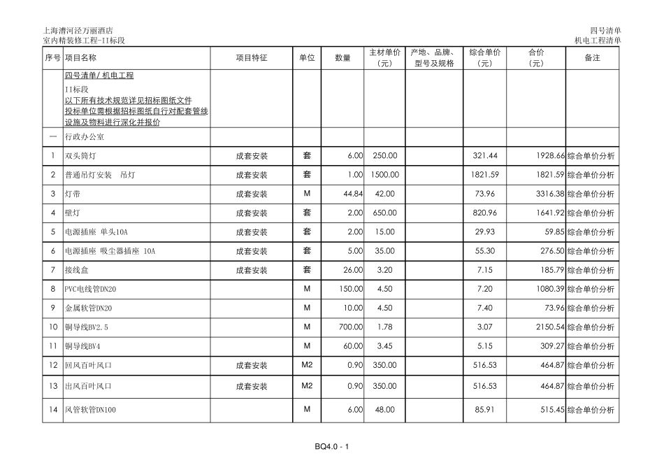 五星级酒店精装修预算清单_第1页