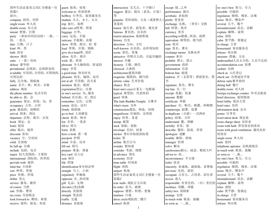 五星级酒店英语大全_第1页