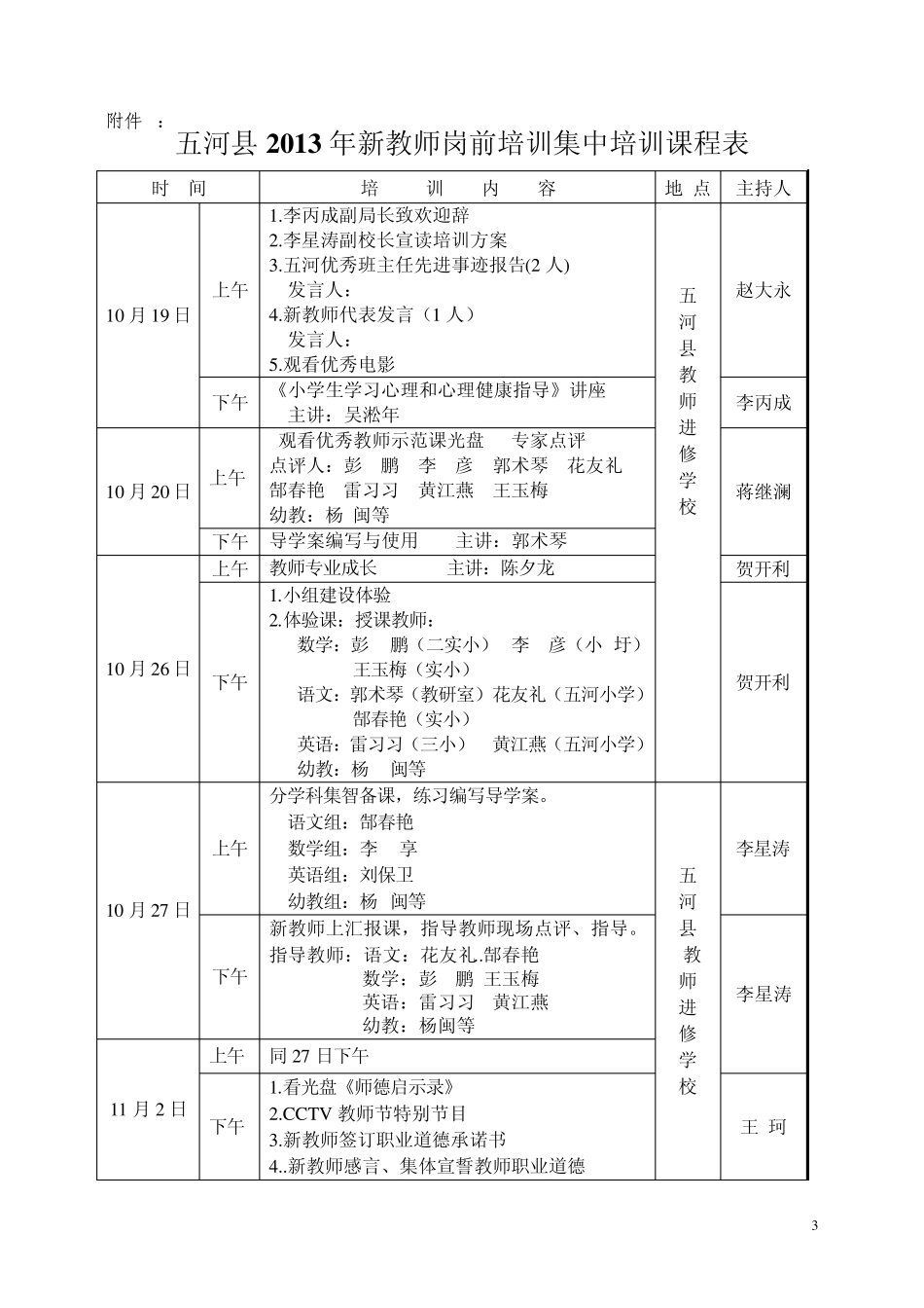 五河县2013年新教师岗前培训集中培训方案_第3页