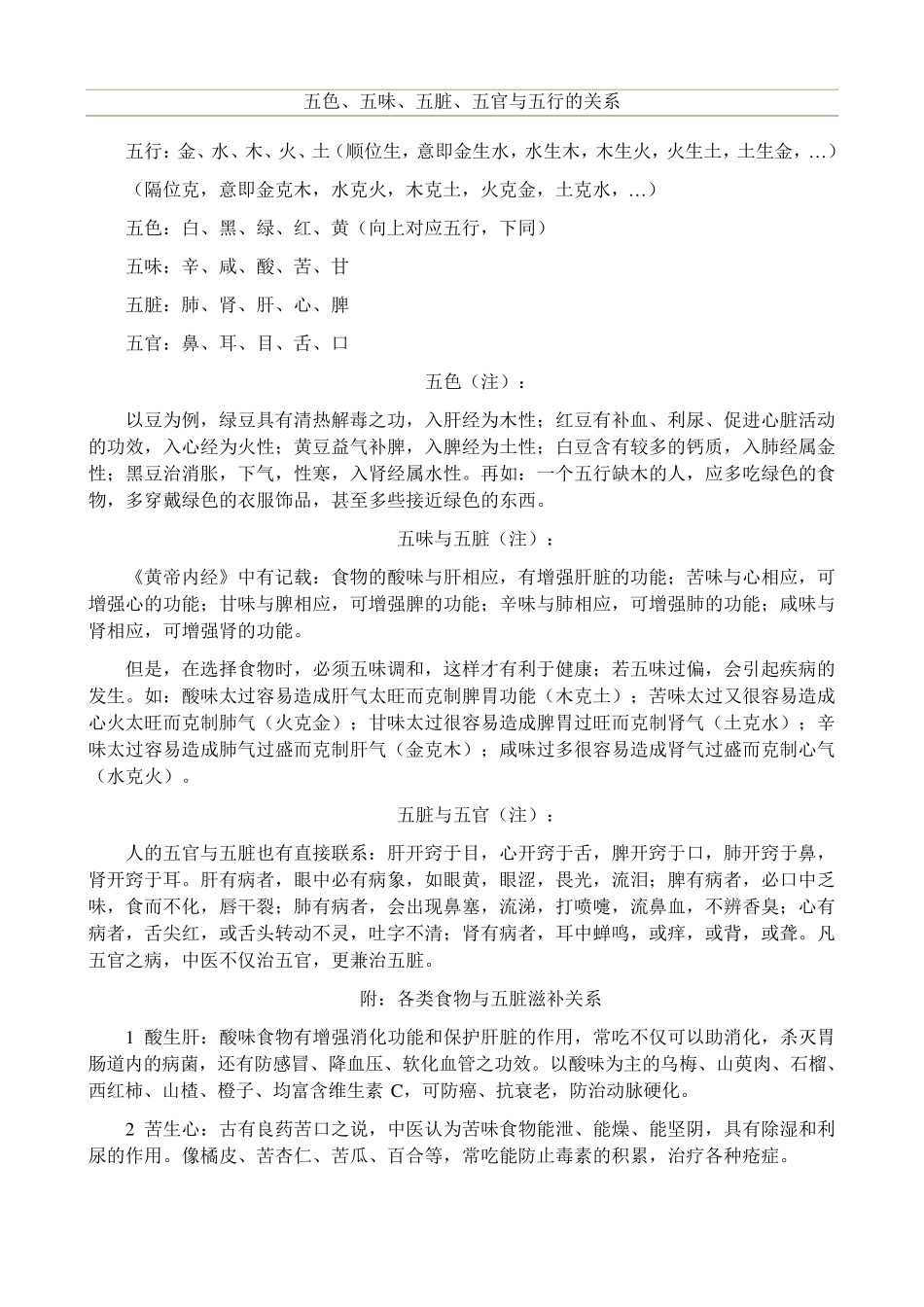 五脏五色五行五味与养生_第1页