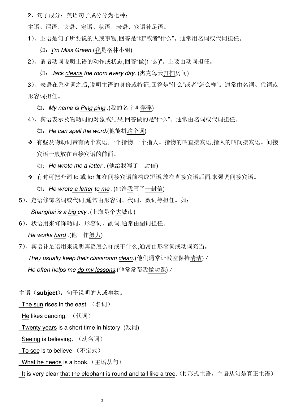 五英语句子成分和英语句子结构讲解及练习_第2页