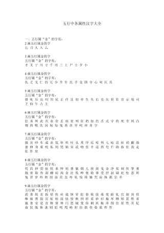 五行中各属性汉字大全