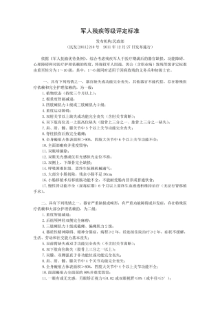 军人残疾等级评定标准(2012.1.1)