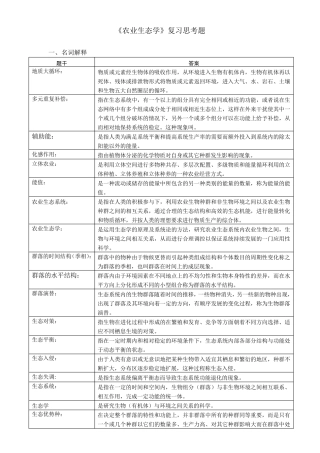 农业生态学复习思考题2016.11