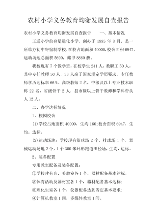 农村小学义务教育均衡发展自查报告