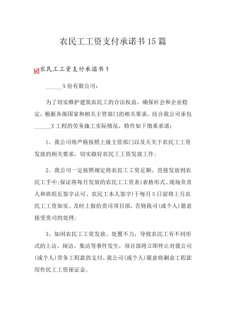 农民工工资支付承诺书15篇