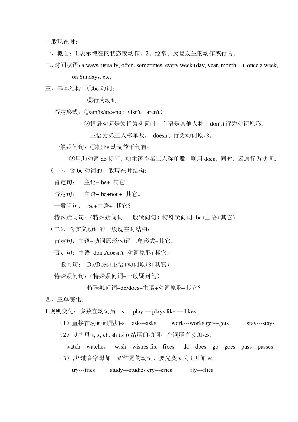 初一一般现在时讲解和习题_第1页