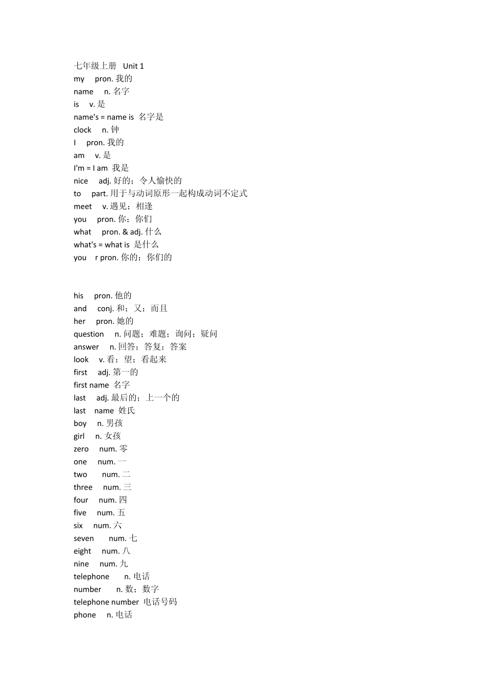 初一上学期_英语单词表_第1页