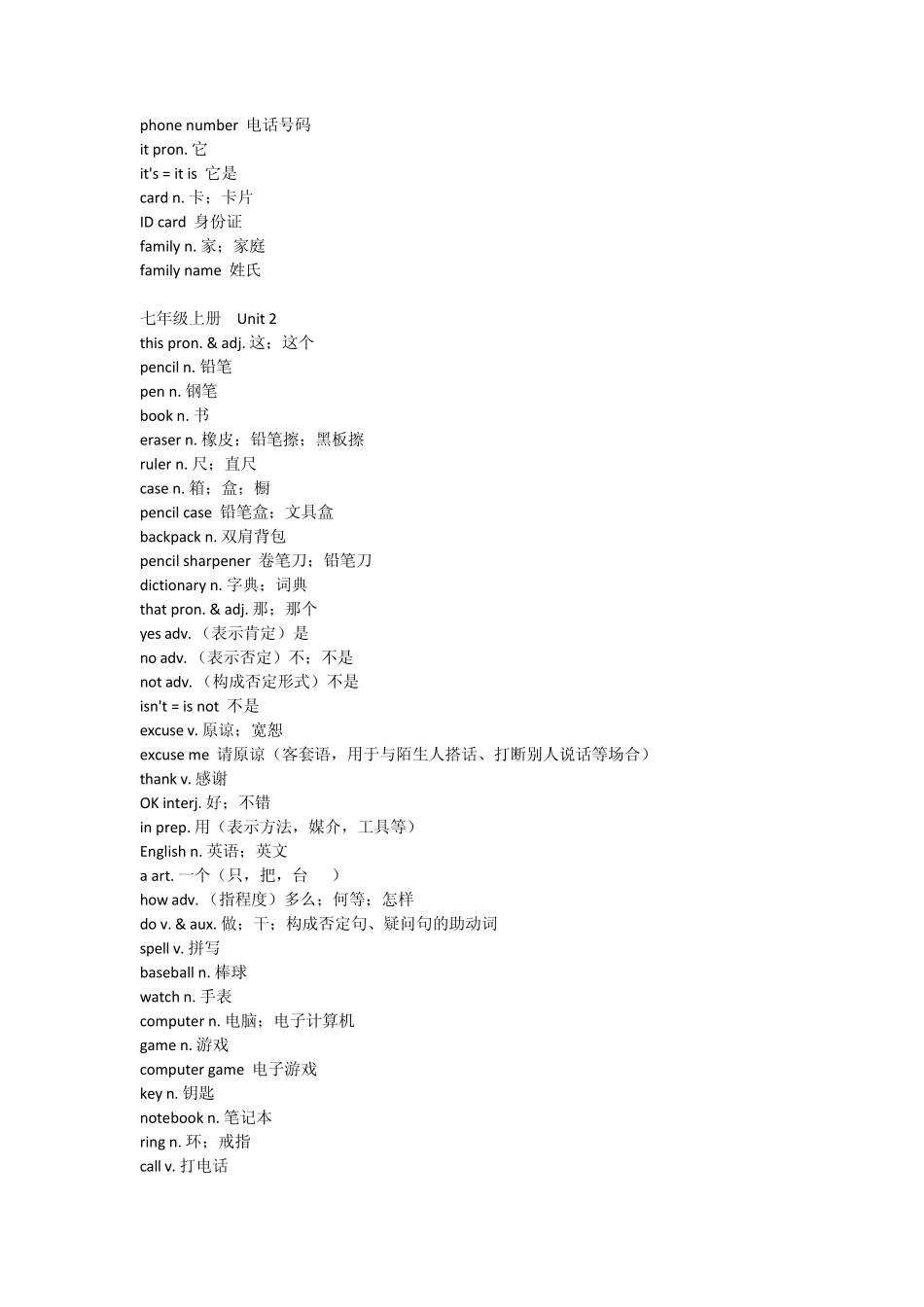 初一上学期_英语单词表_第2页
