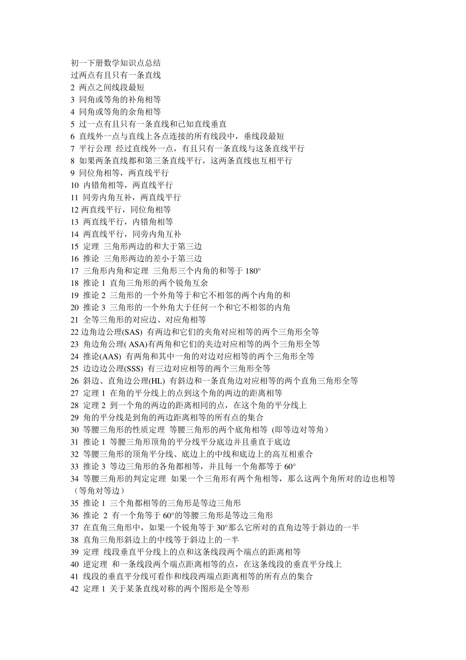 初一下册数学知识点总结_第1页