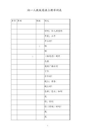 初一人教版英语上册单词表