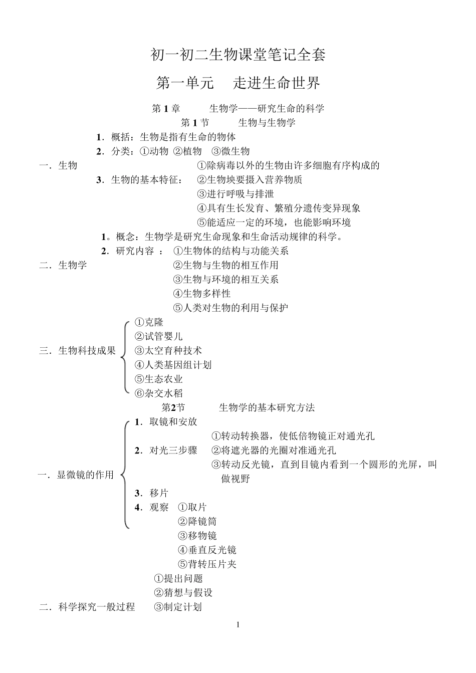 初一初二生物课堂笔记_第1页