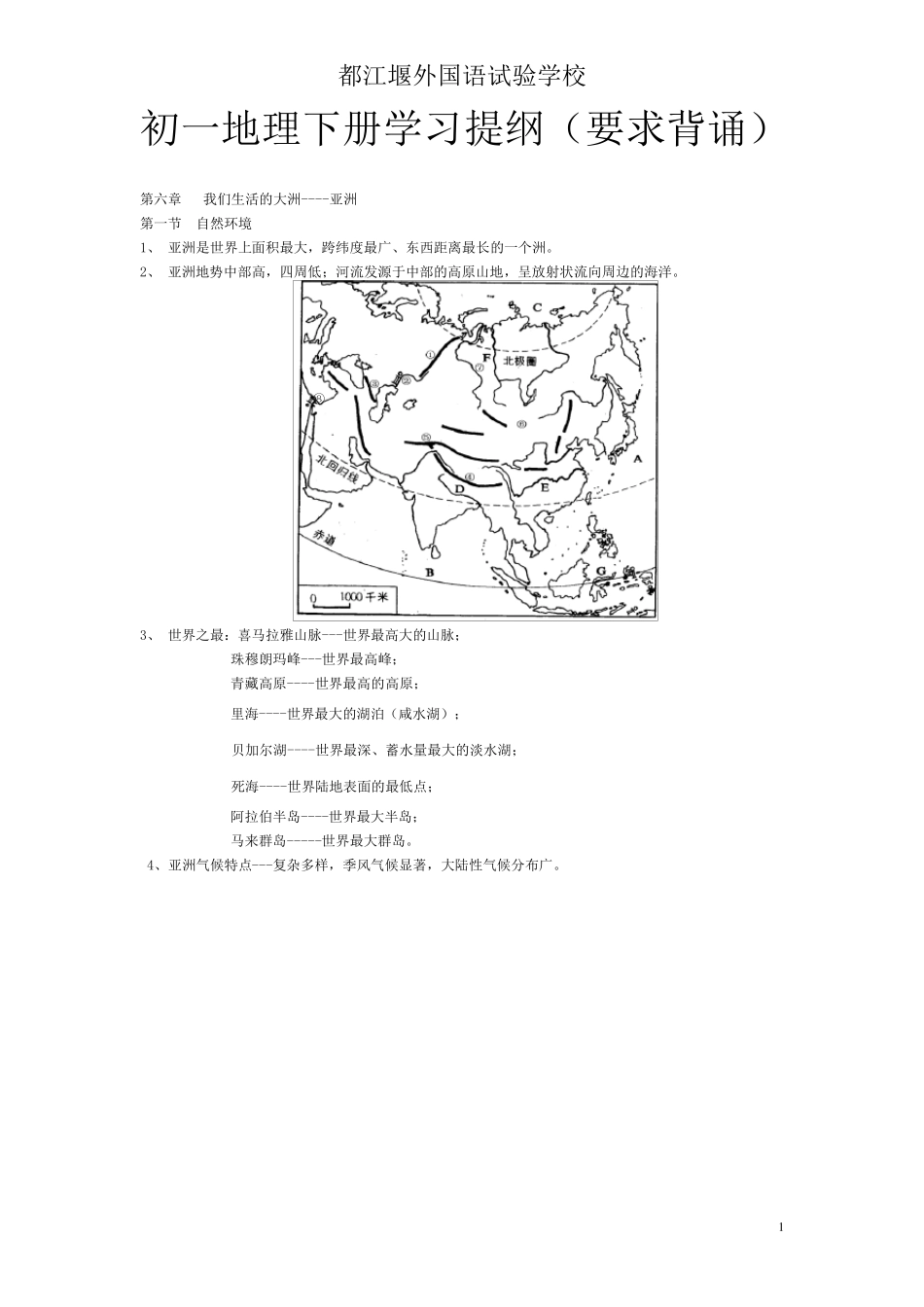 初一地理下册复习提纲_第1页
