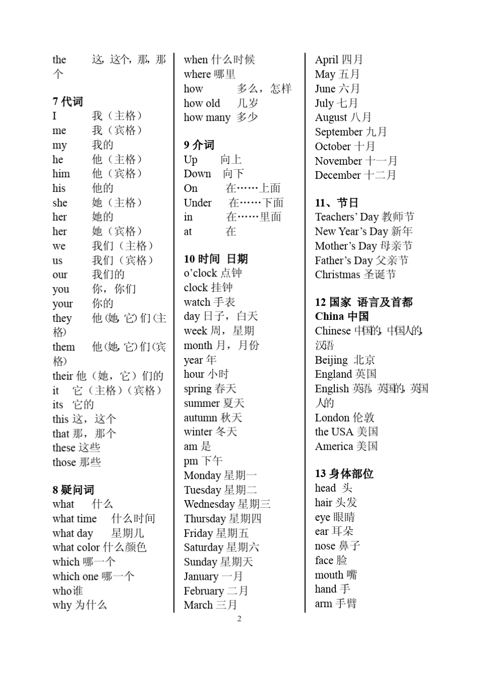初一年级英语词汇表_第2页