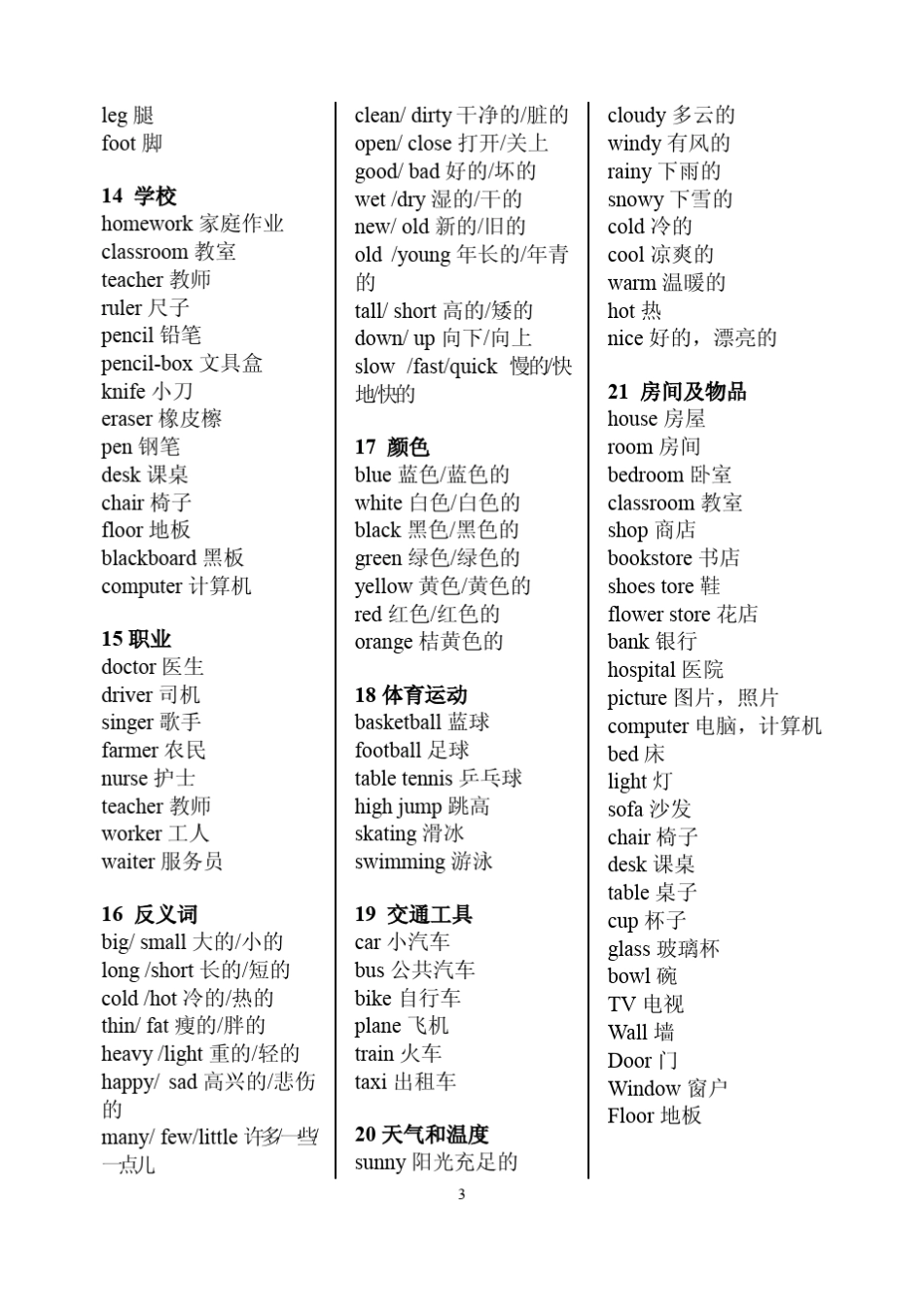 初一年级英语词汇表_第3页