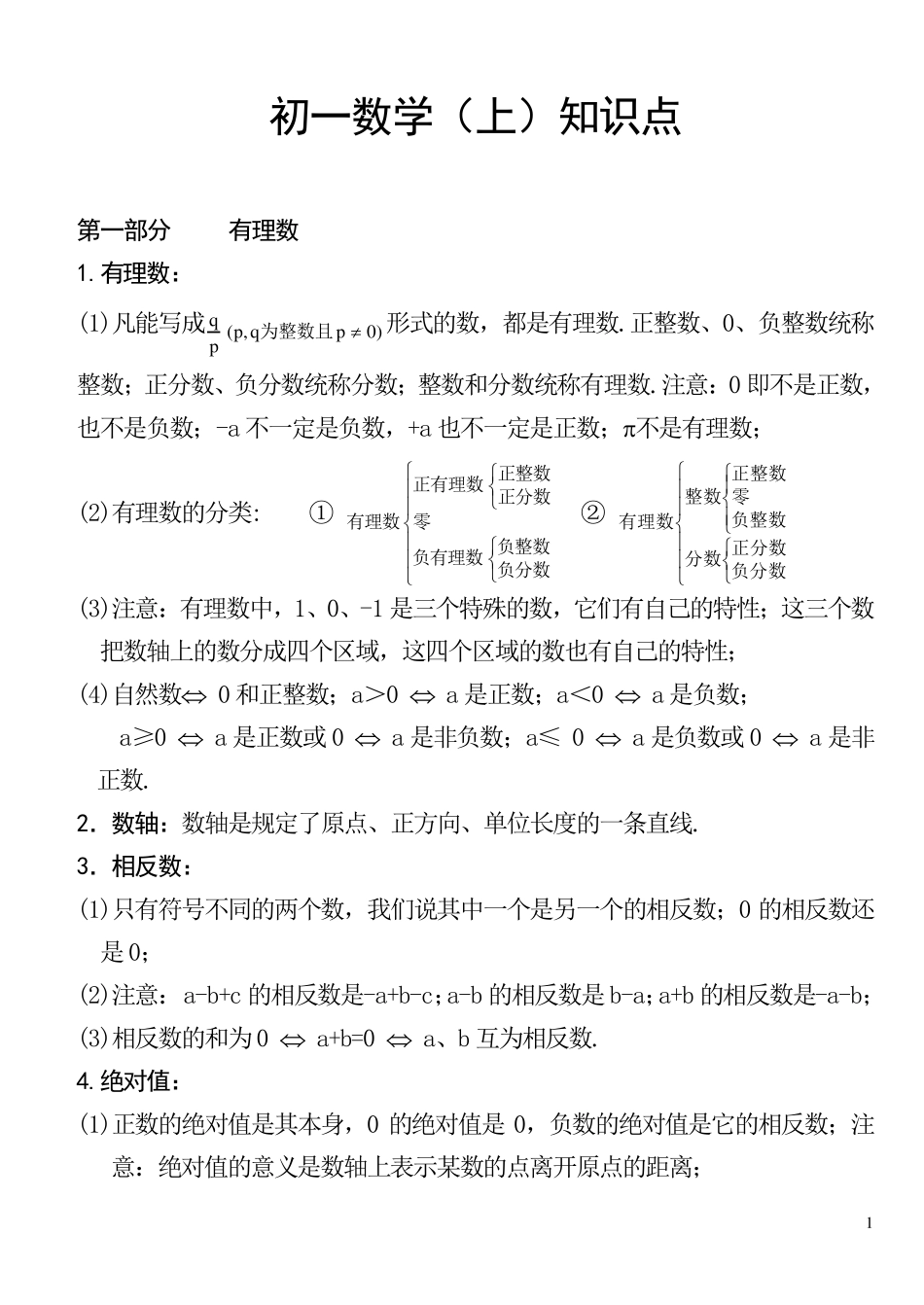 初一数学(上)知识点_第1页