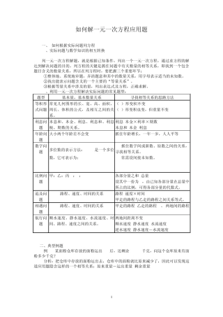 初一数学上册一元一次方程应用题总复习