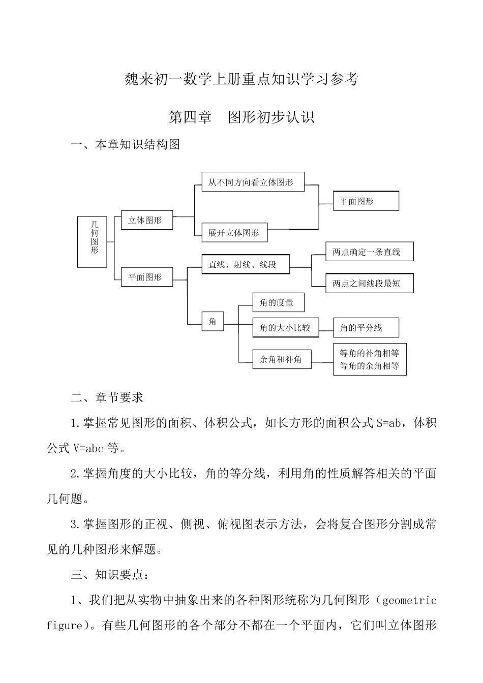 初一数学上册完全辅导——第四章图形初步认识_第1页