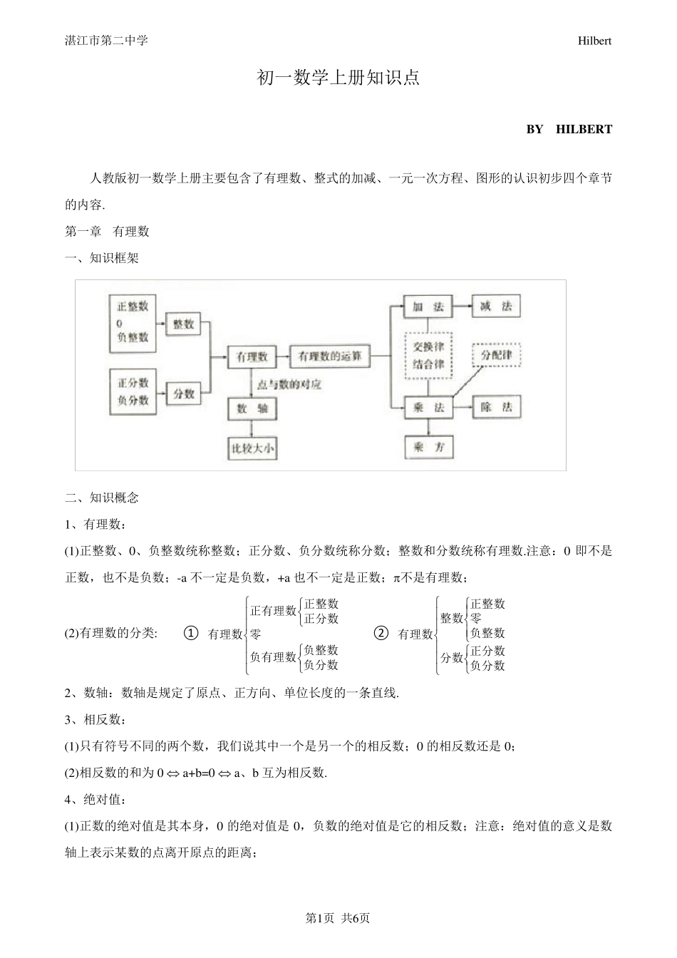 初一数学第一学期知识点归纳_第1页