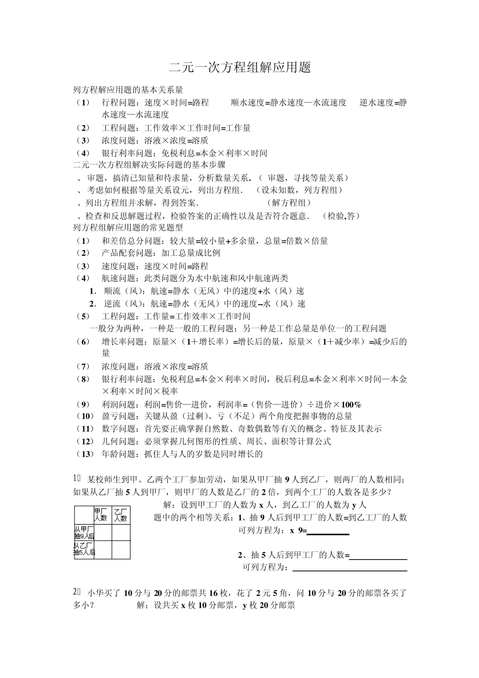 初一数学问题(二元一次方程组,不等式组)_第1页