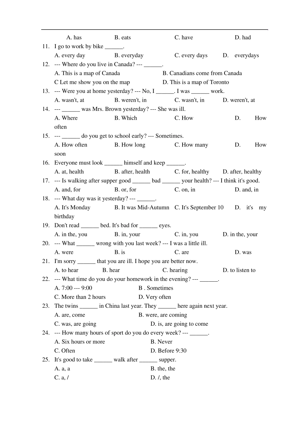 初一英语have的一般过去时的用法练习_第2页