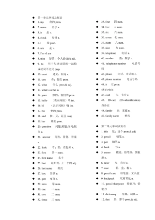 初一英语上册单词表人教版(新课标)