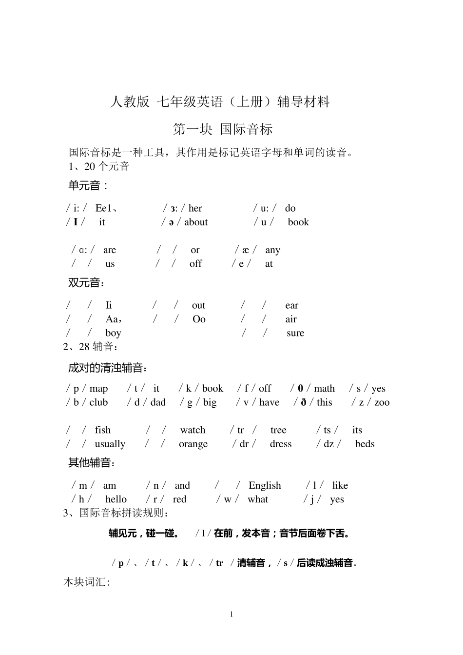 初一英语上册知识点复习_第1页