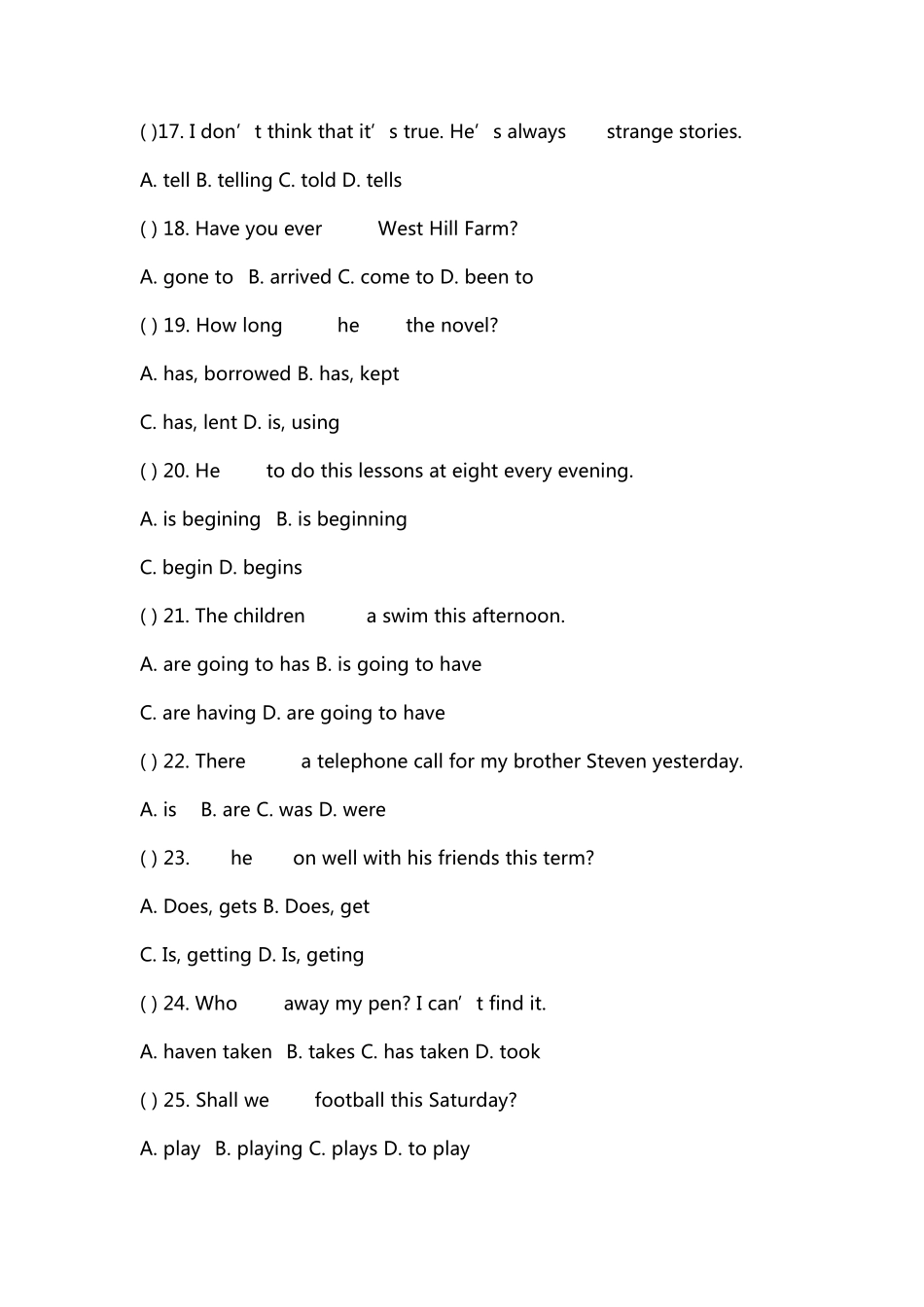 初一英语单选专项训练150题_第3页