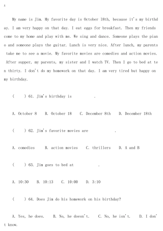 初一英语提高训练阅读理解