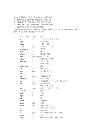 初一英语词汇表