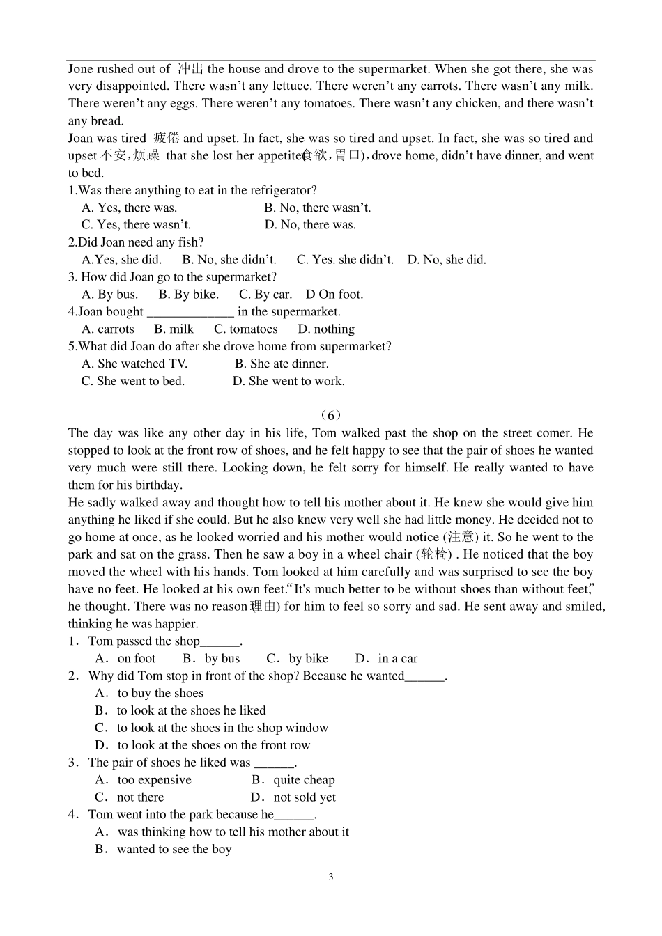 初一英语阅读理解练习20篇_第3页