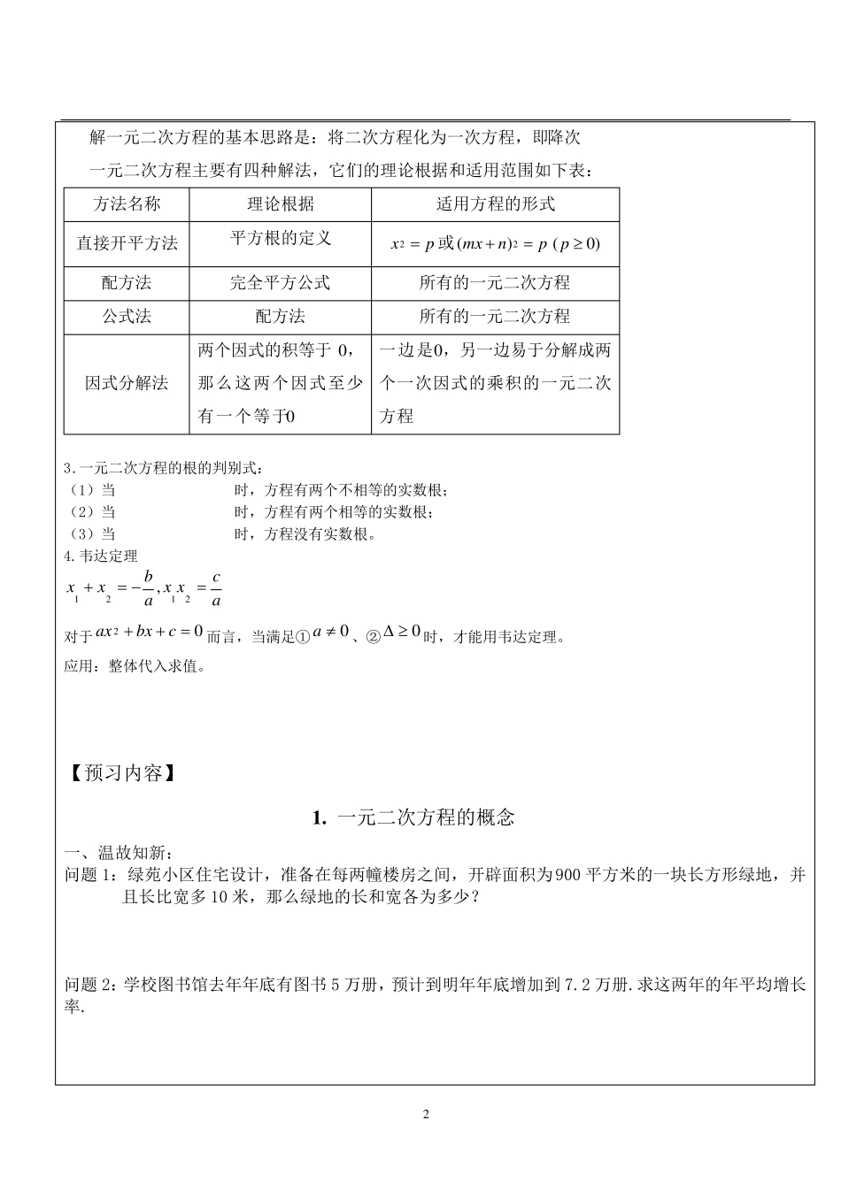 初三一元二次方程教案_第2页
