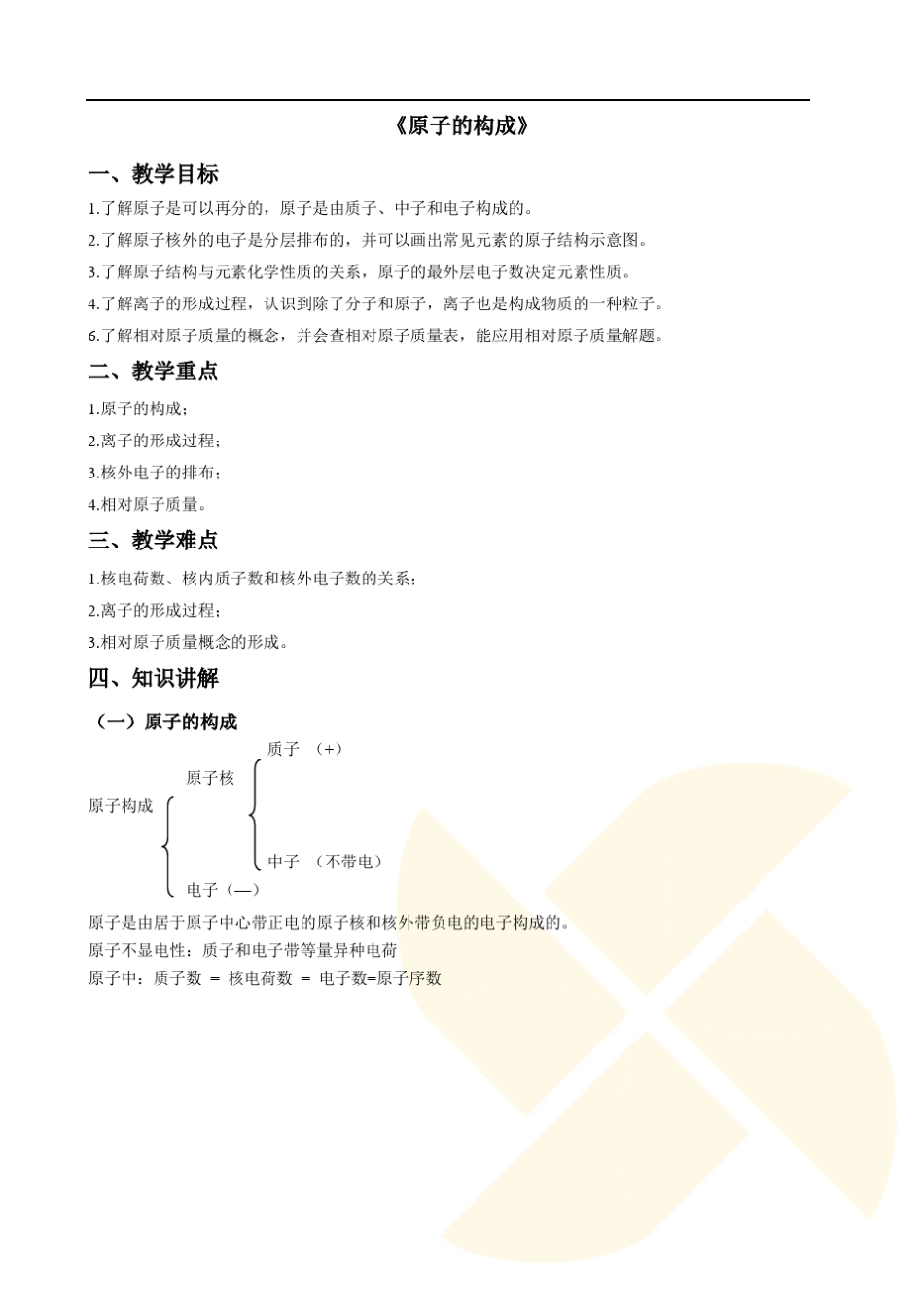 初三化学《原子的构成》教案_第1页