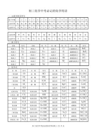 初三化学中考必记的化学用语