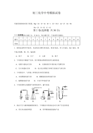 初三化学中考模拟试卷