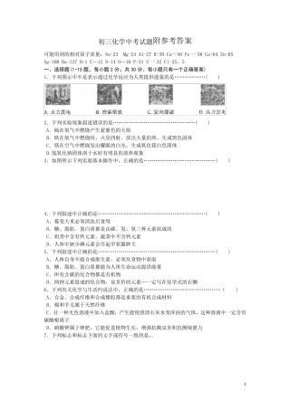 初三化学中考试题及答案