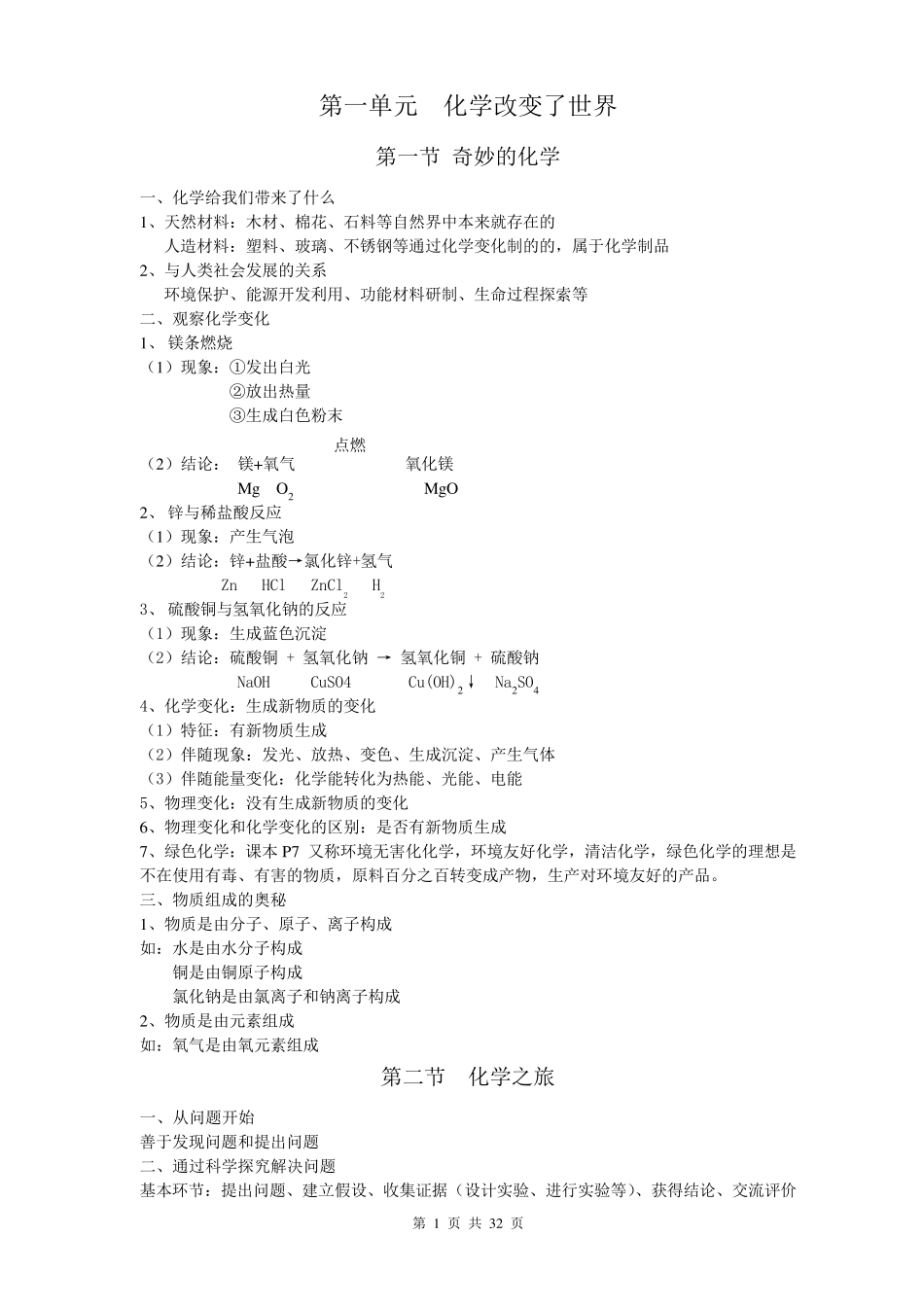 初三化学全册知识点(鲁教版)_第1页