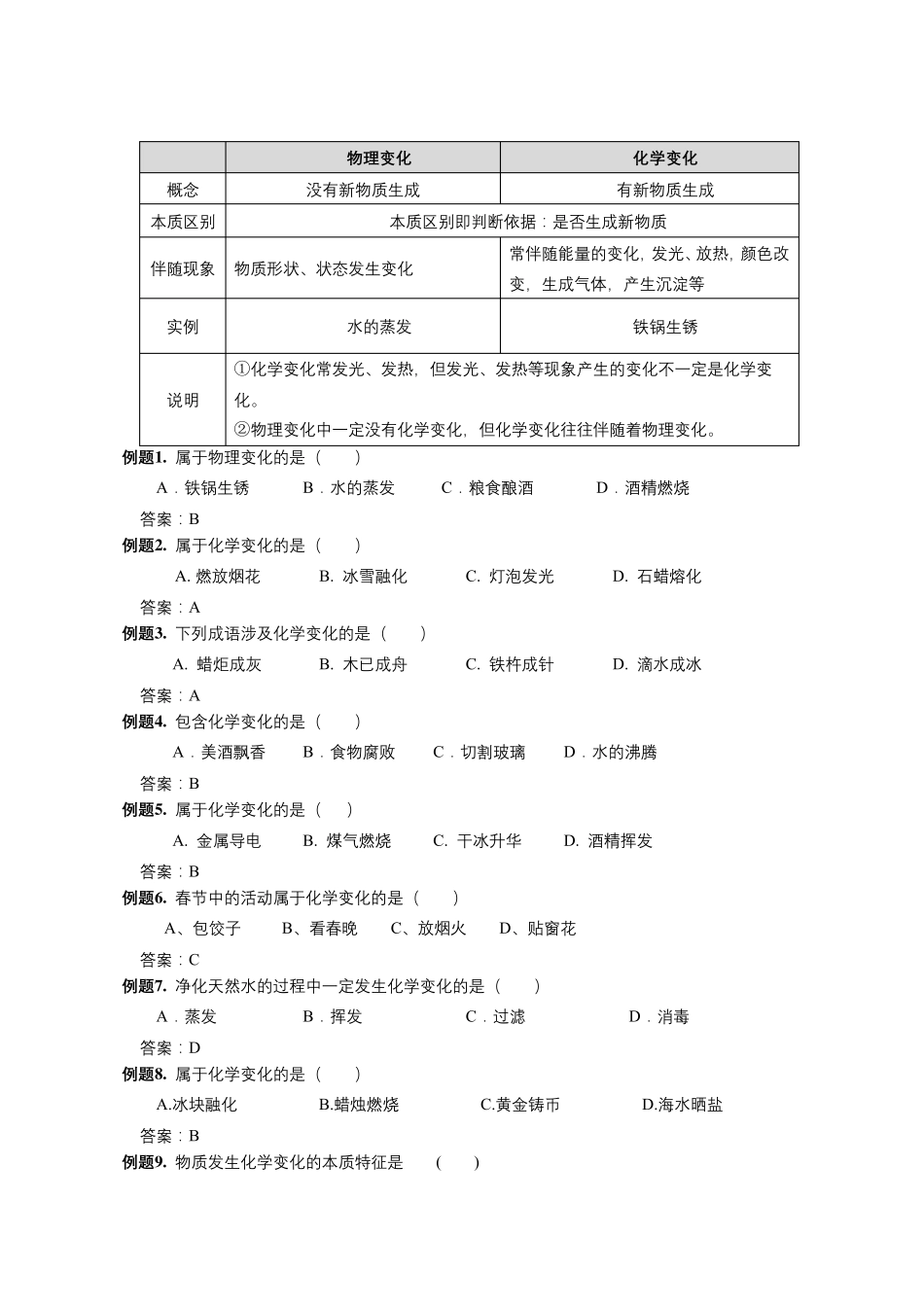 初三化学变化与物理变化(带习题与答案)_第2页