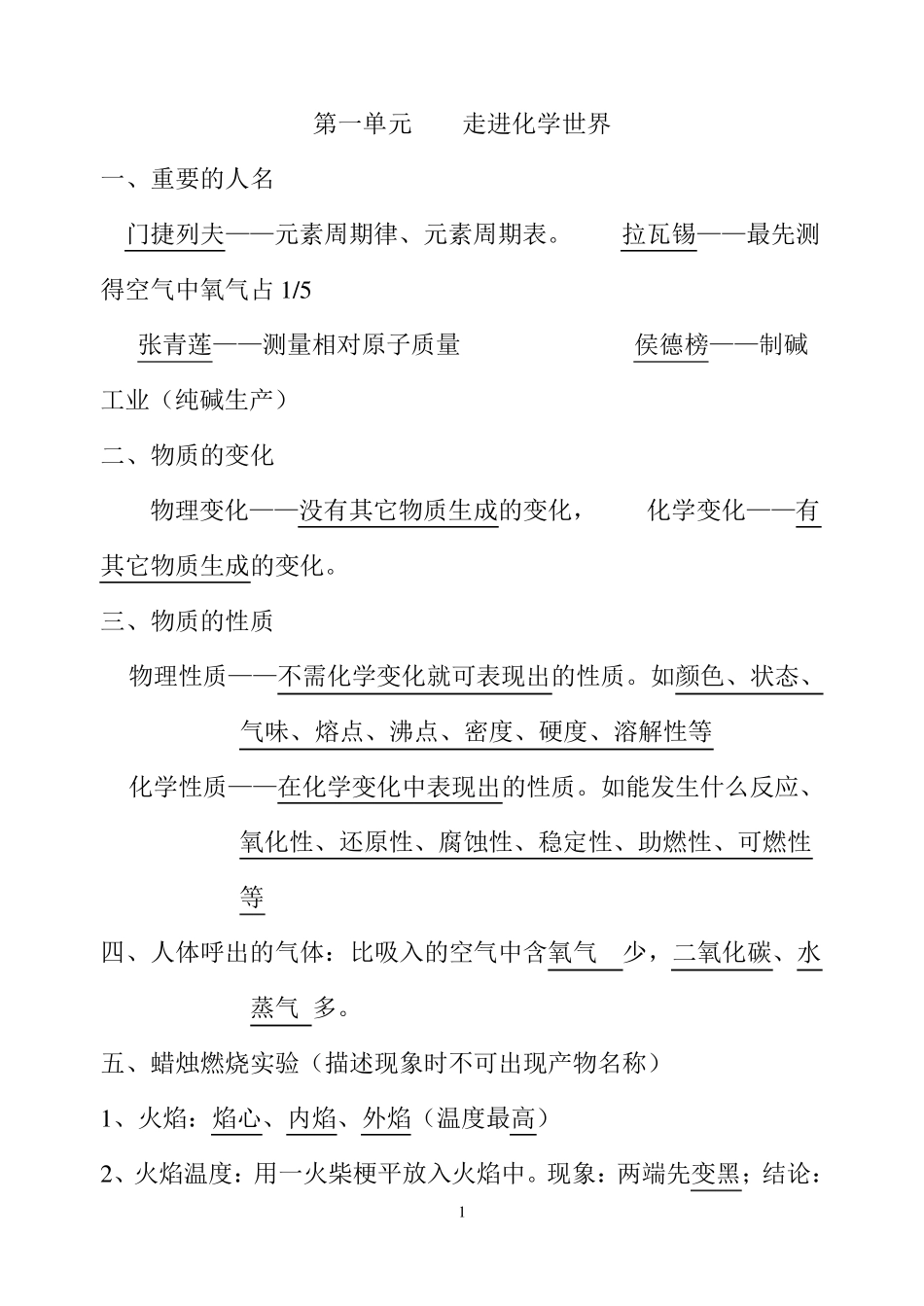 初三化学各单元知识点总汇_第1页