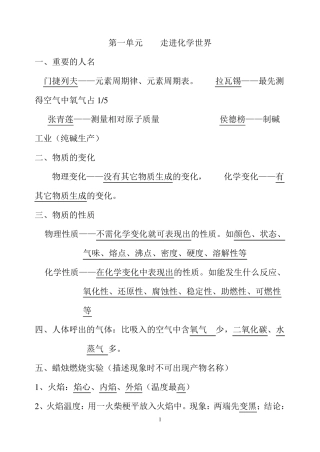 初三化学各单元知识点总汇