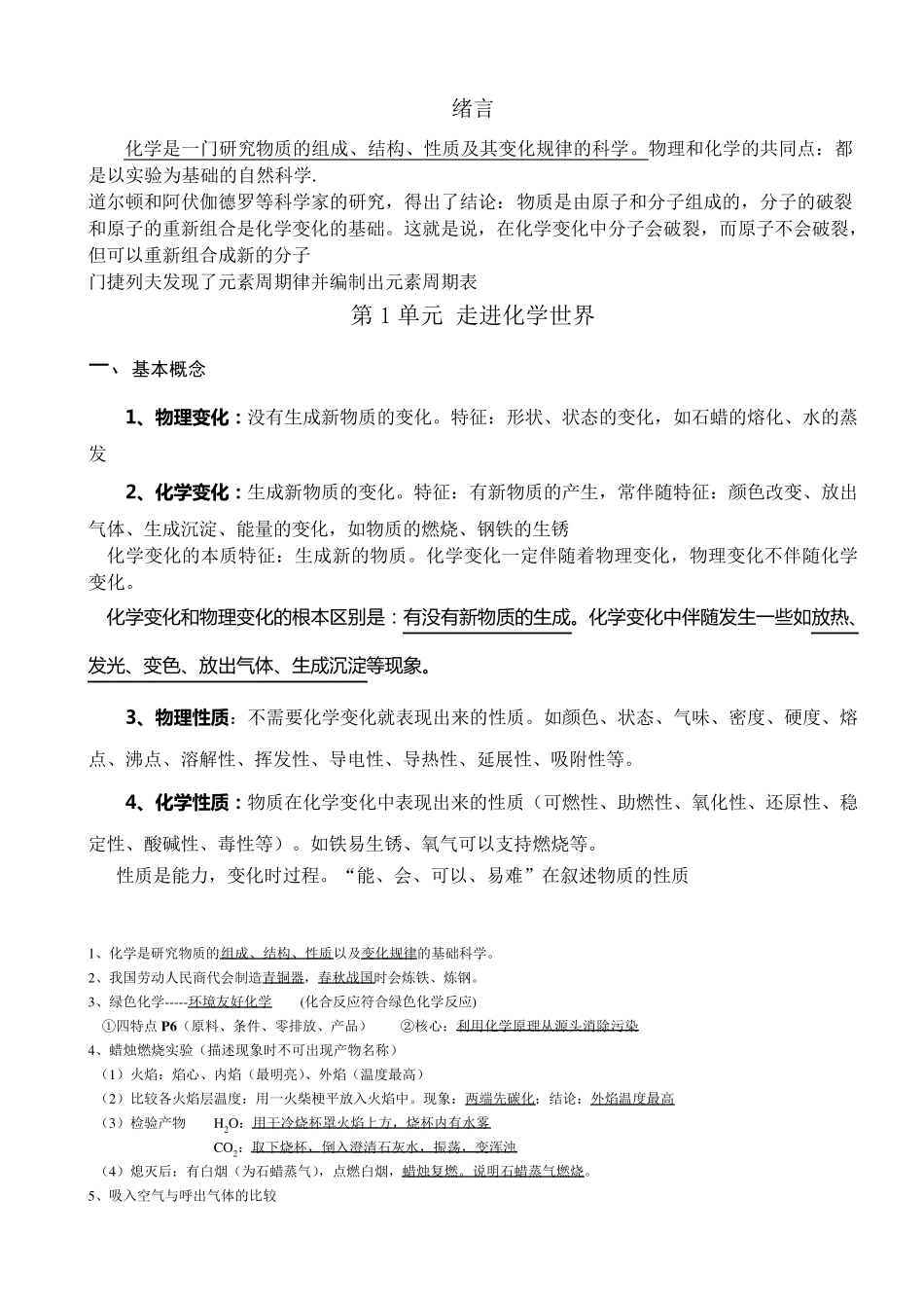 初三化学各章节知识点总结_第1页