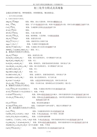初三化学方程式及现象总结(可直接打印)