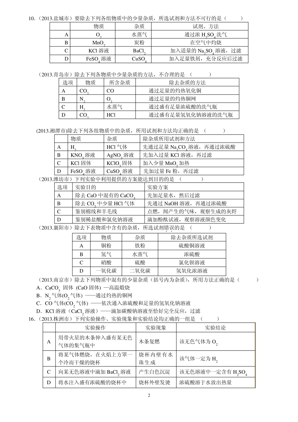 初三化学最新酸碱盐分类题型除杂篇_第2页