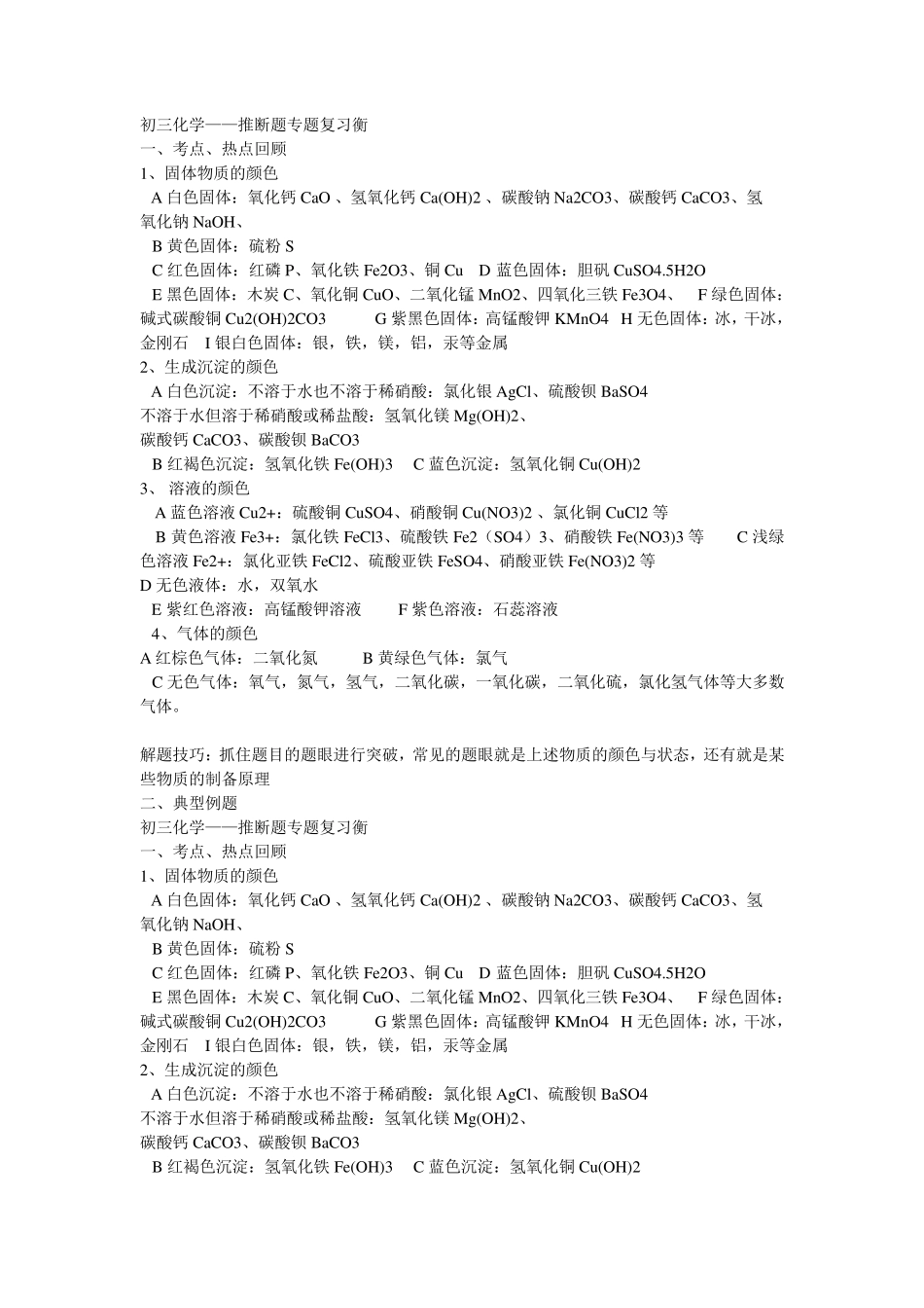 初三化学经典推断题_第1页