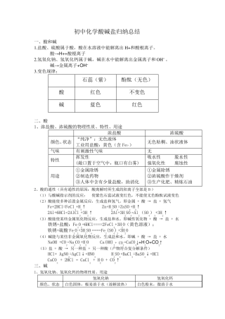 初三化学酸碱盐归纳总结