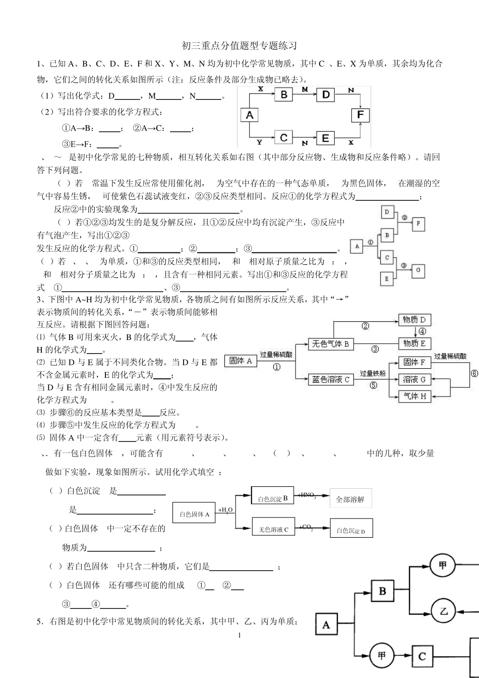 初三化学重点分值题型专题、含部分答案文档_第1页