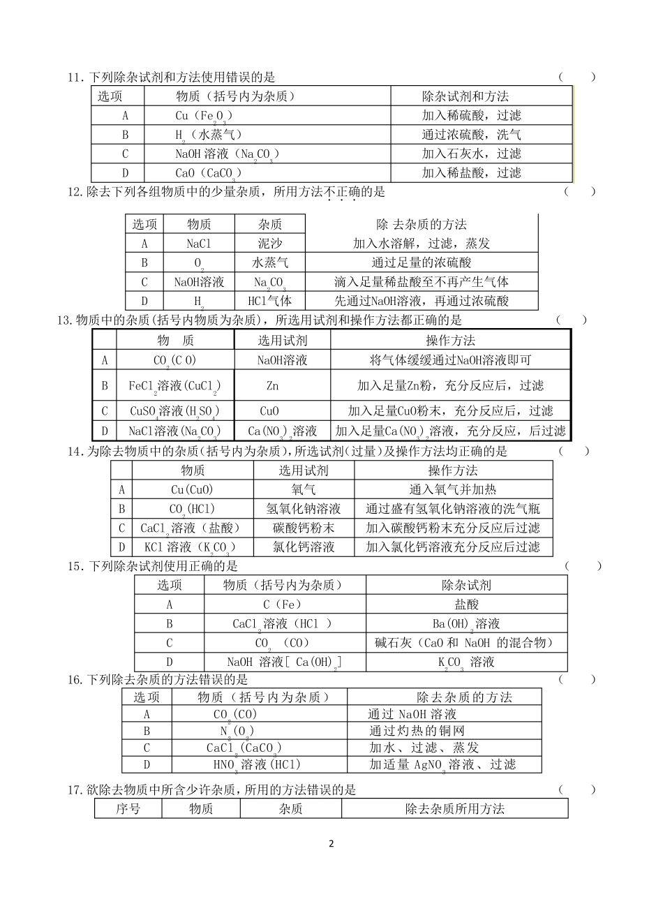 初三化学除杂题练习一_第2页